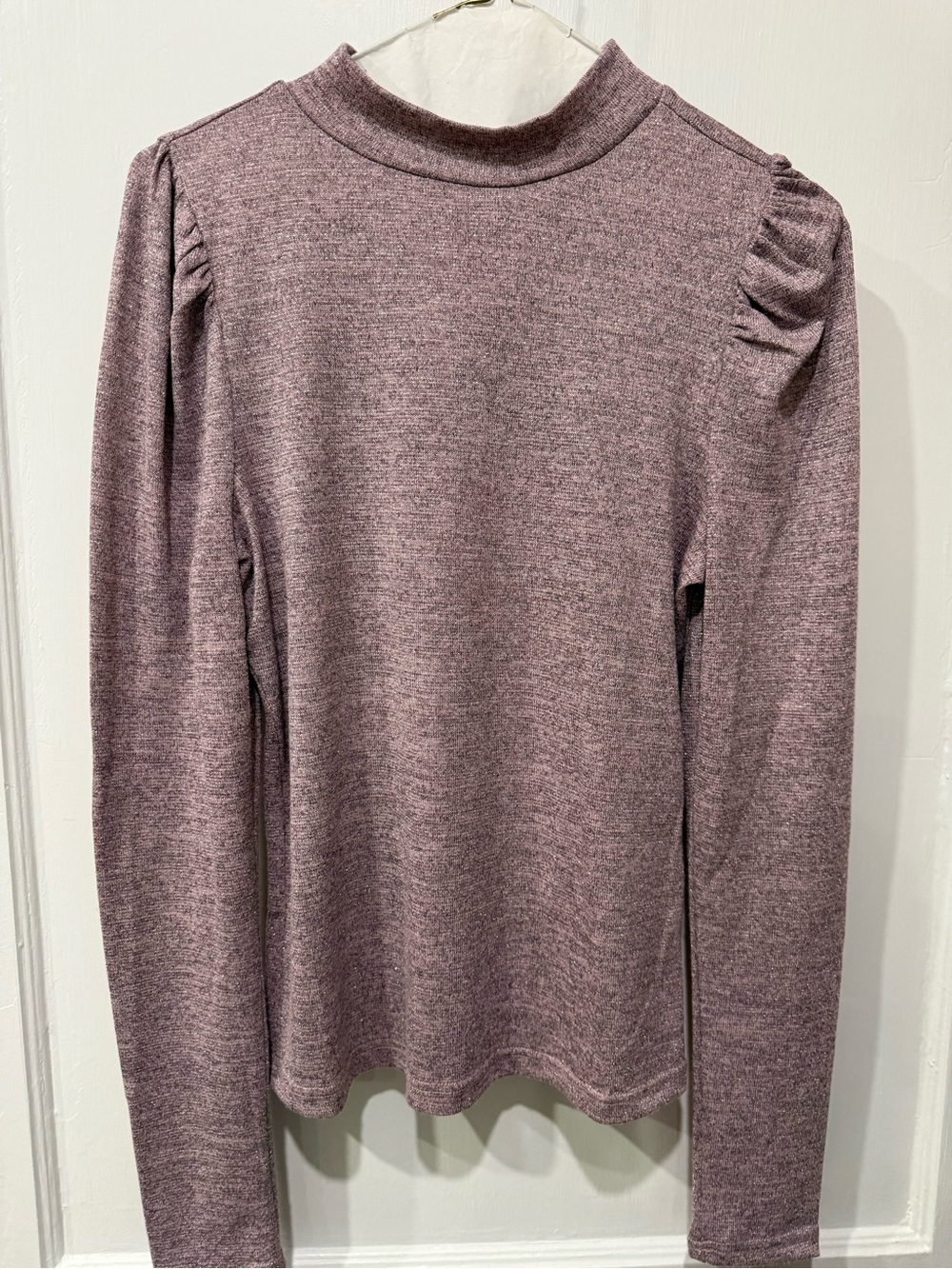Anthropologie Dolan Long Sleeve Mock Neck Top Shirt Blouse Pink Silver EUC Small